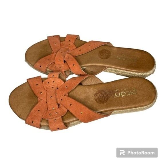 Picon Orange Leather Studded Slide Espadrille Sandals Made In Spain 8 - Picture 6 of 9